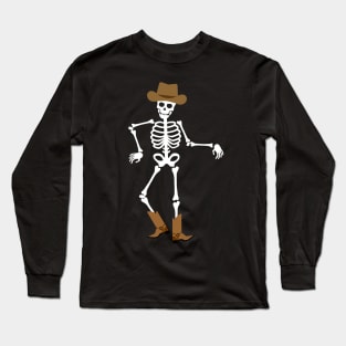 Spooky Skeleton Cowboy Dancing Funny Dad Cowboy Halloween Long Sleeve T-Shirt